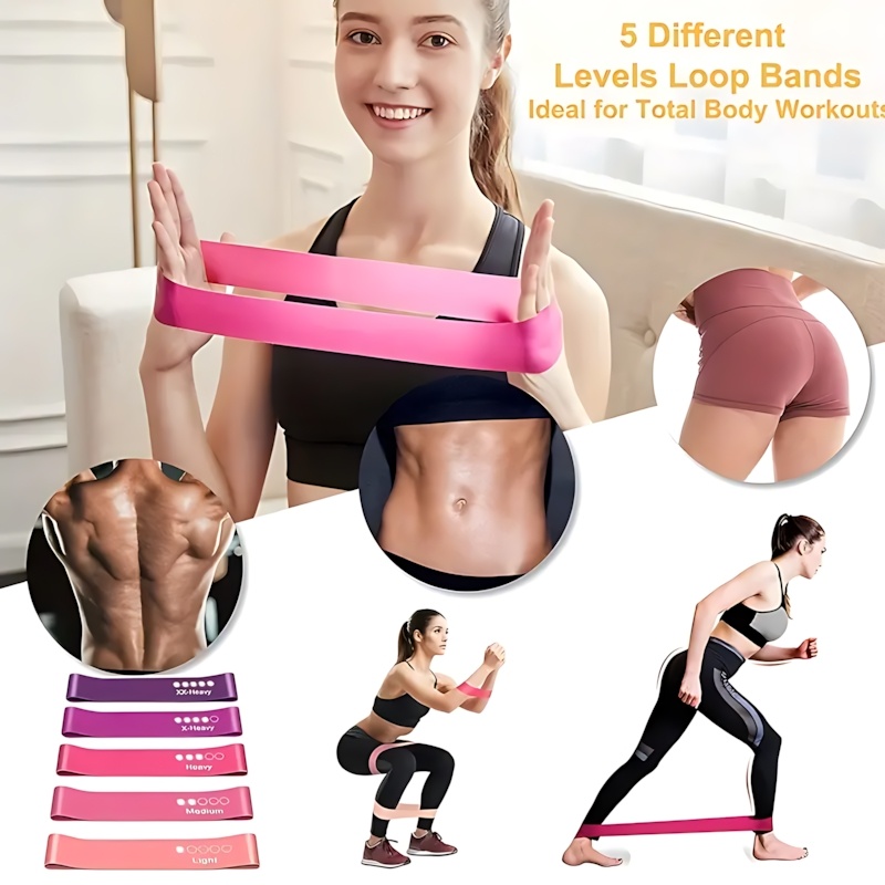 5Pcs Gradient Pink Latex Resis - Pilates X Yoga ulasan dan harga