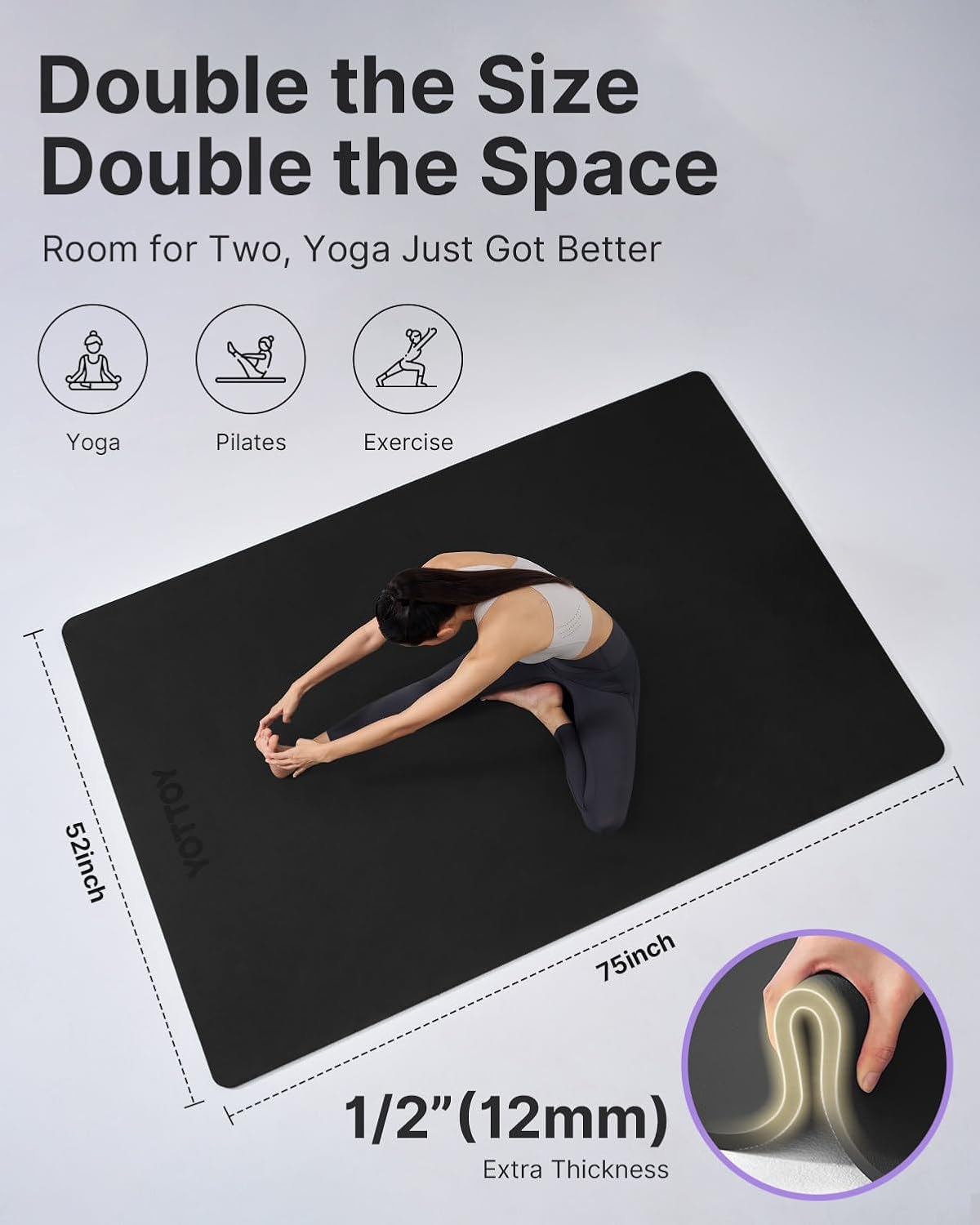 Large Yoga Mat 75x52x1/2in, Ex - Home Pilates Yoga ulasan dan harga